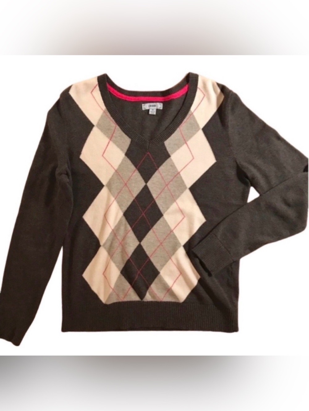 Izod Size Small gray argyle plaid V-neck pullover sweater